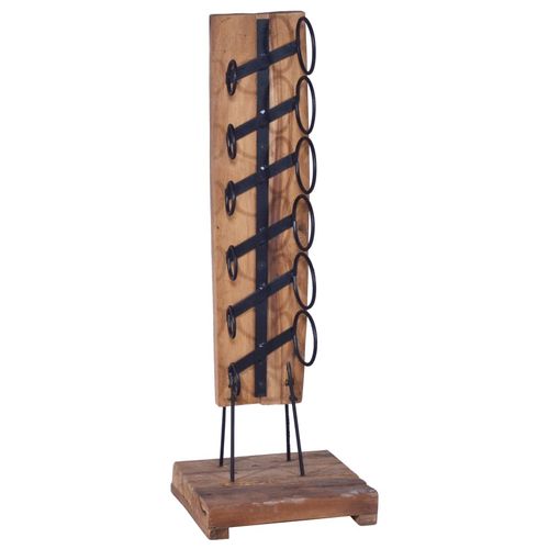 Solid Teak Wood Wine Rack for 6 Bottles 35x35x100 cm with Iron Supports for Vintage Home Decor - Home Symphony