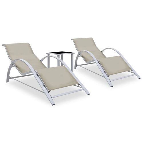 Sun Loungers 2 pcs with Table Aluminium Cream - Home Symphony