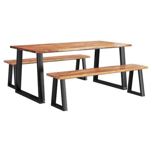 vidaXL 3 Piece Dining Set with Live Edge Solid Wood Acacia - Home Symphony