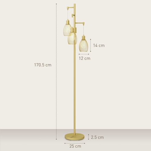 Stylish HOMCOM Industrial 3-Light Floor Lamp Dimmable Standing Lamp, Gold, enhances any space with adjustable lighting.