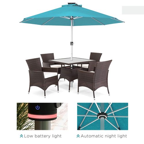 Outsunny Solar Patio Garden Parasol with Lights for Outdoor, Blue - Home Symphony