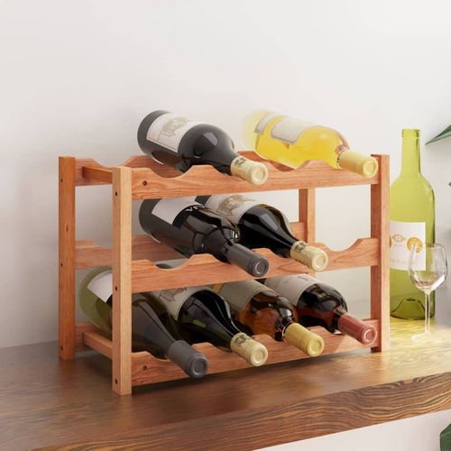 vidaXL Wooden Wine Rack for 12 Bottles Solid Walnut with Elegant Design for Home Bar Enthusiasts - Home Symphony