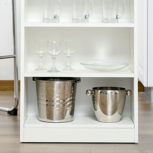 HOMCOM Bar Table Coffee Table Kitchen Dining Table with 4-Tier Shelf Grey - Home Symphony