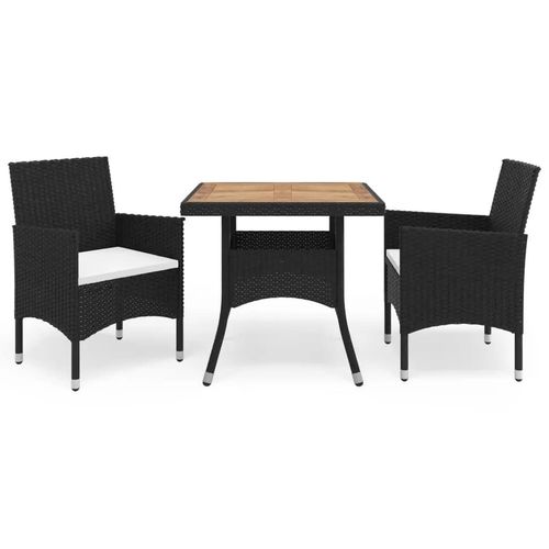 3 Piece Garden Dining Set Poly Rattan and Solid Wood Black - Home Symphony