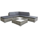 6 Piece Garden Lounge Set with Cushions Poly Rattan Grey - Home Symphony