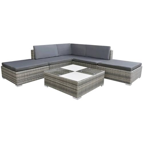 6 Piece Garden Lounge Set with Cushions Poly Rattan Grey - Home Symphony