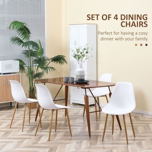 Dining Chairs Set of 4 w/ Curved Back, Metal Legs for Living Room White - Home Symphony