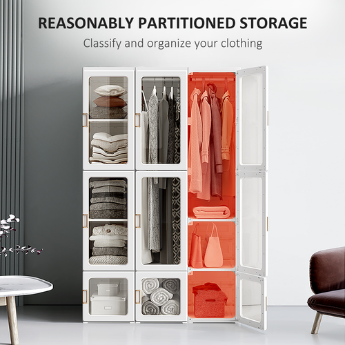 HOMCOM Portable Wardrobe 104x50x170cm Modular Storage with Clear Doors and Hanging Rods for Home Organization - Home Symphony