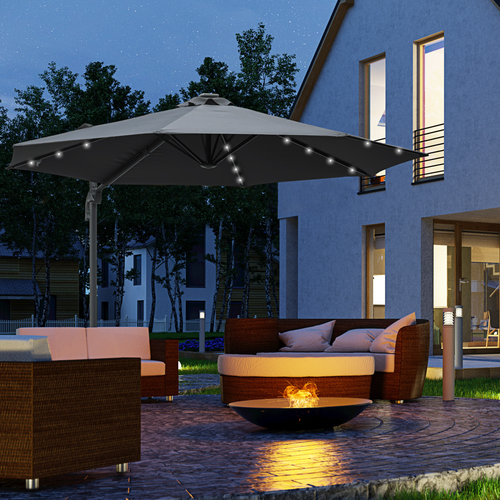 3m Cantilever Patio Umbrella with Solar Powered LED Lights for Outdoor Entertaining - Home Symphony