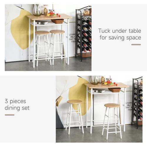 HOMCOM 3Pc Bar Height Dining Furniture SetWhite and Oak 3-Piece Kitchen - Dining Set