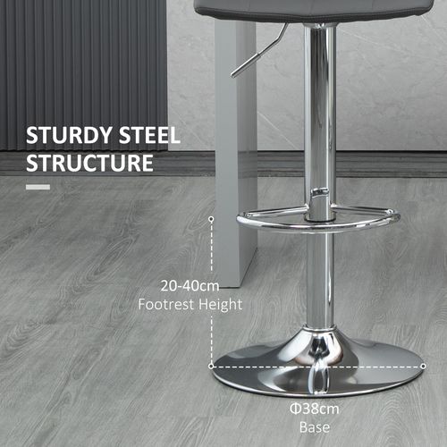 Set of 2, Adjustable Breakfast Dining Stools Swivel and Footrest, Grey - Home Symphony