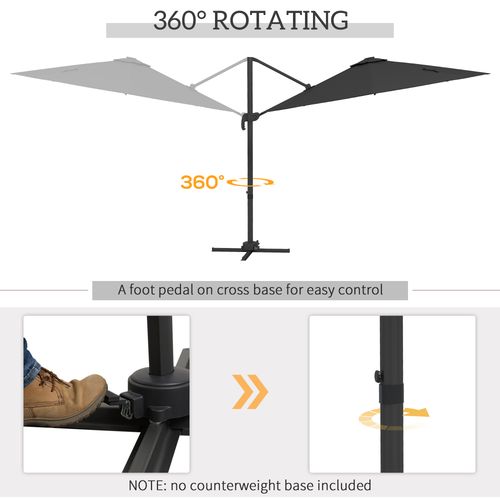 Outsunny 3(m) Solar LED Cantilever Parasol Adjustable Garden Umbrella Dark Grey - Home Symphony