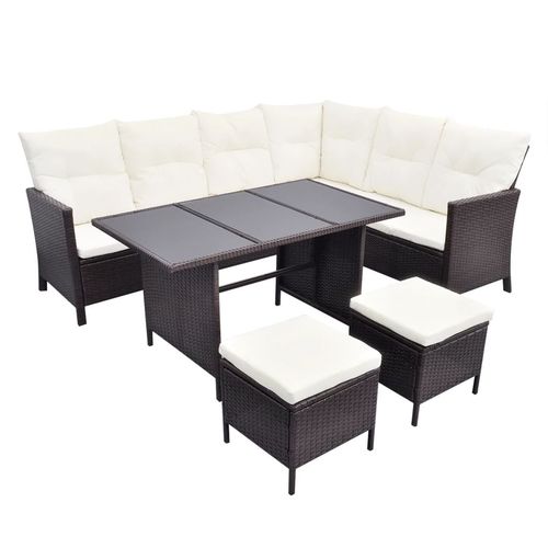 4 Piece Garden Lounge Set with Cushions Poly Rattan Brown - Home Symphony