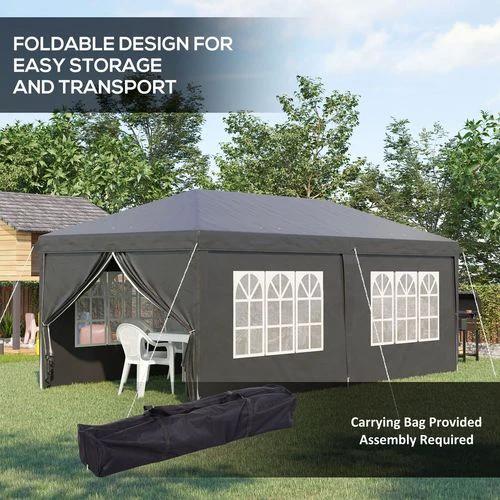 3 x 6m Pop Up Gazebo Height Adjustable Party Tent w/ Storage Bag Black by Outsunny