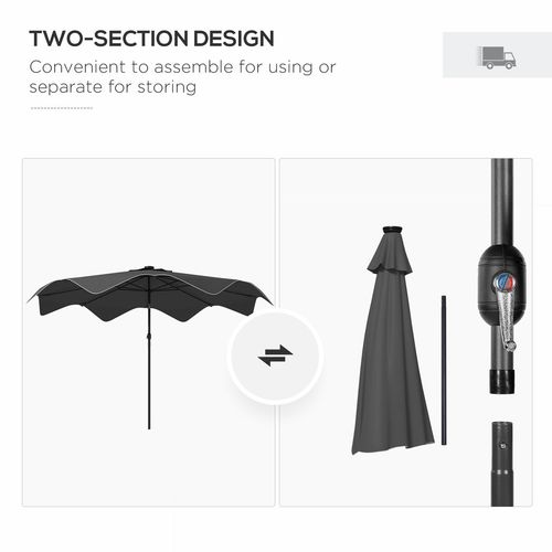 Outsunny Garden Parasol Umbrella with LED Lights and Tilt, Table Umbrella - Home Symphony
