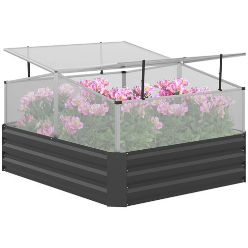Outsuuny Galvanised Raised Garden Bed with Greenhouse and Cover, Dark Grey - Home Symphony