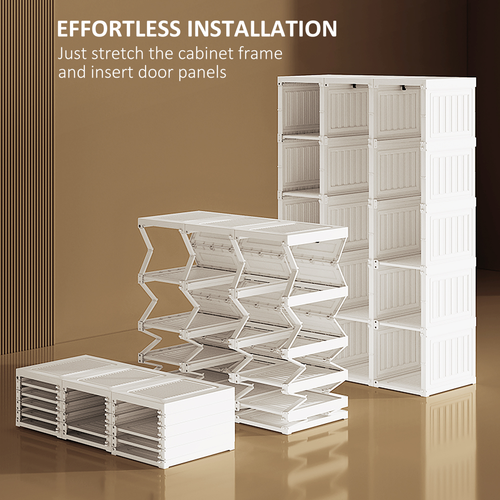 HOMCOM Portable Wardrobe 104x50x170cm Modular Storage with Clear Doors and Hanging Rods for Home Organization - Home Symphony