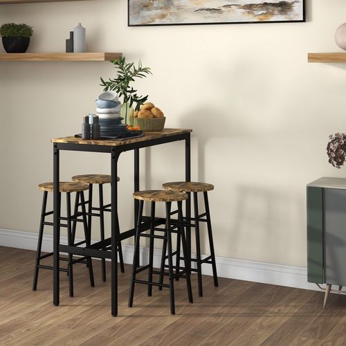 HOMCOM 5 Piece Bar Set, Industrial Kitchen and Chair Set Rustic Brown - Home Symphony