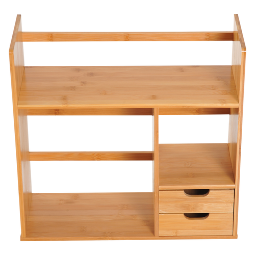 Bamboo Desktop Organizer with 180 Degree Rotation and Two Drawers for Office Storage Enthusiasts - Home Symphony