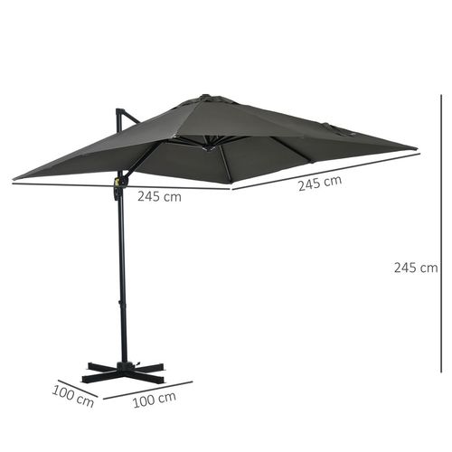 Outsunny Square Cantilever Roma Parasol 360� Rotation w/ Hand Crank, Grey - Home Symphony