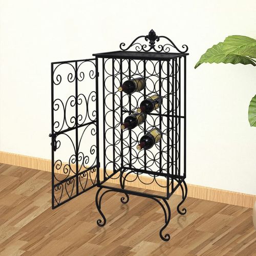 Wrought Iron Wine Rack for 28 Bottles Elegant Design with Side Lock Door for Wine Enthusiasts - Home Symphony