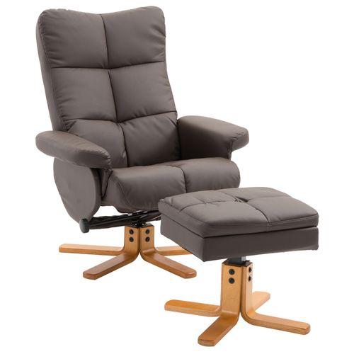 Faux Leather Recliner Chair with Ottoman Footrest Storage Space Brown - Home Symphony