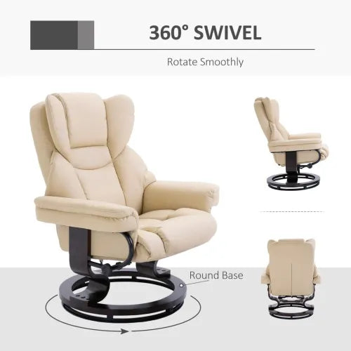 Padded PU Leather Manual Reclining Armchair Sofa Chair w/ Footstool Cream - Home Symphony