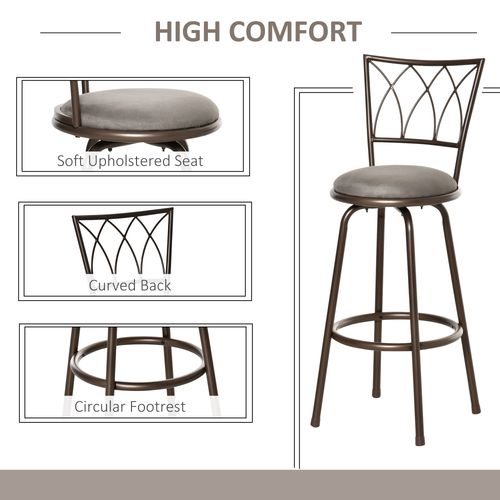 Set of 2 Bar Chairs Swivel Armless Upholstered Metal Frame Barstools - Home Symphony