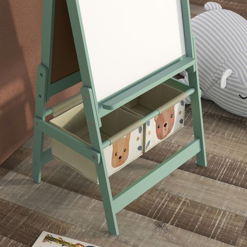 AIYAPLAY Kids Easel with Paper Roll, Blackboard, Whiteboard, Storage, Green - Home Symphony