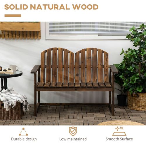 Outdoor Wooden Bench for Two People, Patio Loveseat Chair with Slatted Backrest - Home Symphony