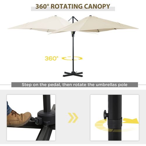 Square Cantilever Roma Parasol 360 Rotation w/ Hand Crank, Cream White - Home Symphony