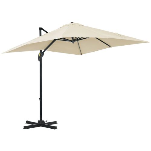 Square Cantilever Roma Parasol 360 Rotation w/ Hand Crank, Cream White - Home Symphony