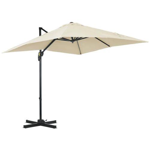 Outsunny Square Cantilever Roma Parasol 360 Rotation w/ Hand Crank, Cream White - Parasol