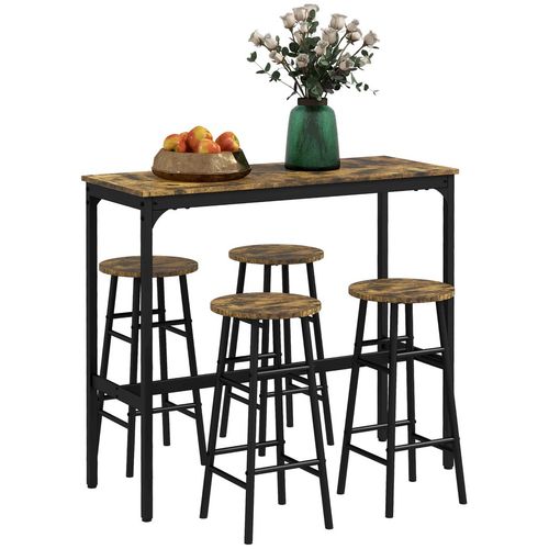 HOMCOM 5 Piece Bar Set, Industrial Kitchen and Chair Set Rustic Brown - Home Symphony