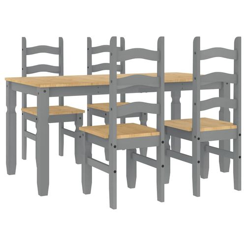 vidaXL 5 Piece Dining Set Panama Grey Solid Wood Pine - Home Symphony