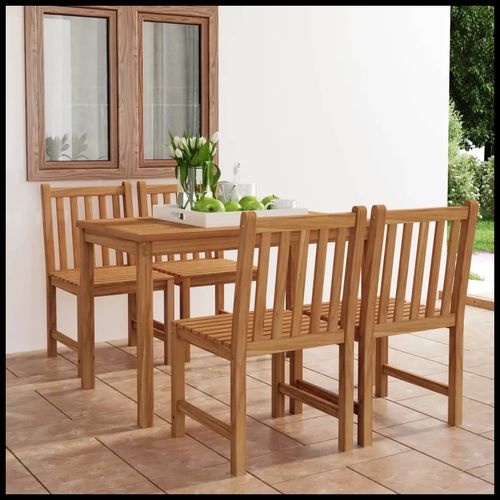 Quality Teak Garden Dining Set 5 Piece Durable Outdoor Patio - vidaXL - Home Symphony