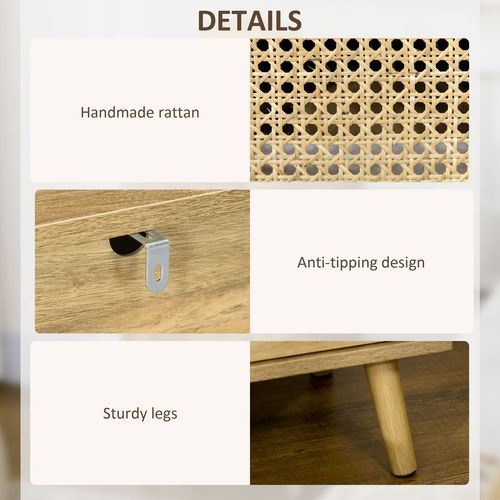 HOMCOM Nightstand, Rattan Bedside Table, Sofa Side Table w/ Cabinet, Shelf - Home Symphony