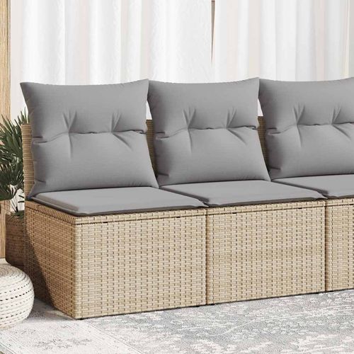 vidaXL 4 Piece Garden Sofa Set with Cushions Beige Poly Rattan Acacia - Home Symphony