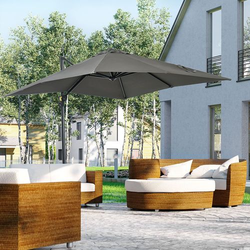 Outsunny Square Cantilever Roma Parasol 360� Rotation w/ Hand Crank, Grey - Home Symphony