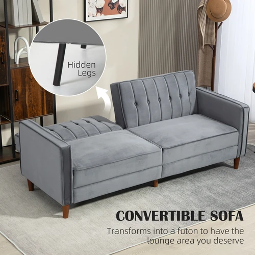 HOMCOM Convertible Sofa Bed with Adjustable Backrest and Velvet Upholstery for Small Living Spaces by HOMCOM