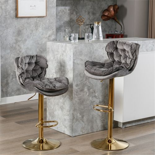 Luxurious Velvet Bar Stool with Adjustable Height and 360° Rotatable Seat for Stylish Home Entertaining - Home Symphony