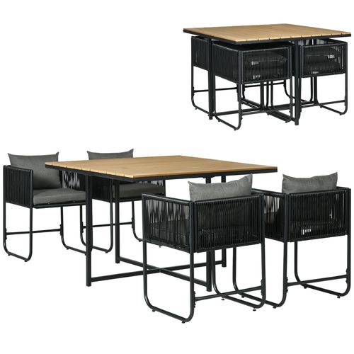 5-PC Rattan Dining Set, 4-seater Rattan Cube Dining Sets w/ Space-saving Design - Home Symphony