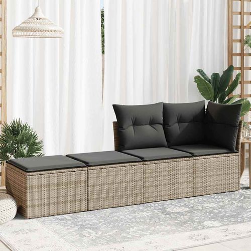 vidaXL 2 Piece Garden Sofa Set with Cushions Grey Poly Rattan Acacia - Home Symphony