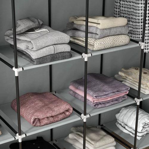 HOMCOM HOMCOM Fabric Wardrobe 166x42.5x169.5 cm with 12 Shelves and 2 Hanging Rails Foldable Closet for Bedroom Storage and Organization - Wardrobe