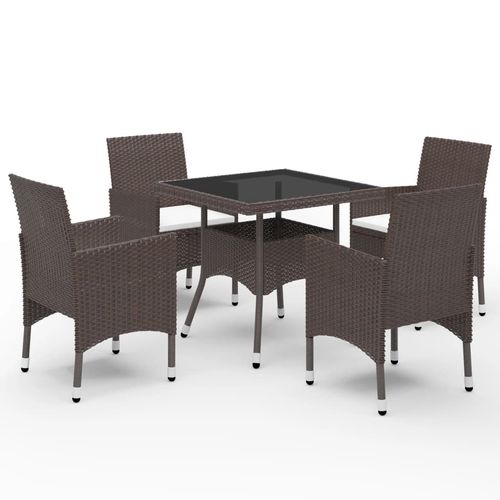 5 Piece Garden Dining Set Poly Rattan and Tempered Glass Brown - Home Symphony