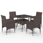 5 Piece Garden Dining Set Poly Rattan and Tempered Glass Brown - Home Symphony