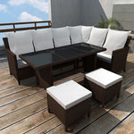 4 Piece Garden Lounge Set with Cushions Poly Rattan Brown - Home Symphony