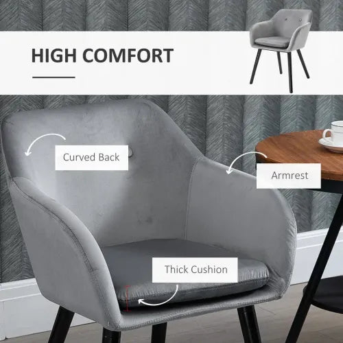 2 Pieces Modern Upholstered Fabric Bucket Seat Dining Room Armchairs - Grey - Home Symphony