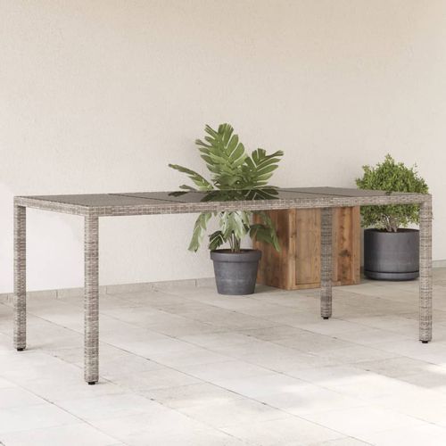 vidaXL Garden Table with Glass Top Grey 190x90x75 cm Poly Rattan - Home Symphony