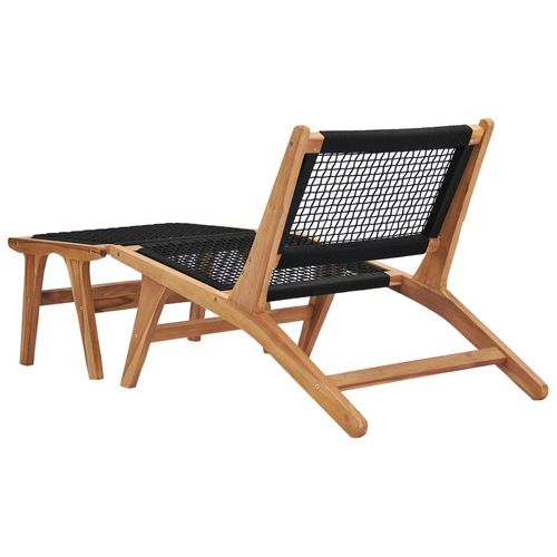 Sun Lounger with Footrest Solid Teak Wood and Rope - Home Symphony